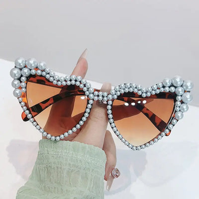 Lunettes de Soleil en Forme de Coeur avec Perles